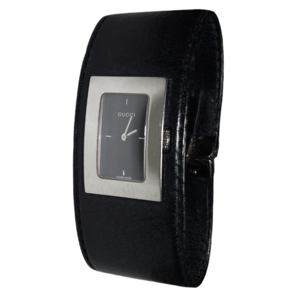 GUCCI Black Dial Black Leather Strap Quartz Women's Watch 7800L.